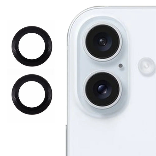 For iPhone 16 / 16 Plus Camera Lens Protector CD Veins Metal Ring Tempered Glass Film - Black - 1
