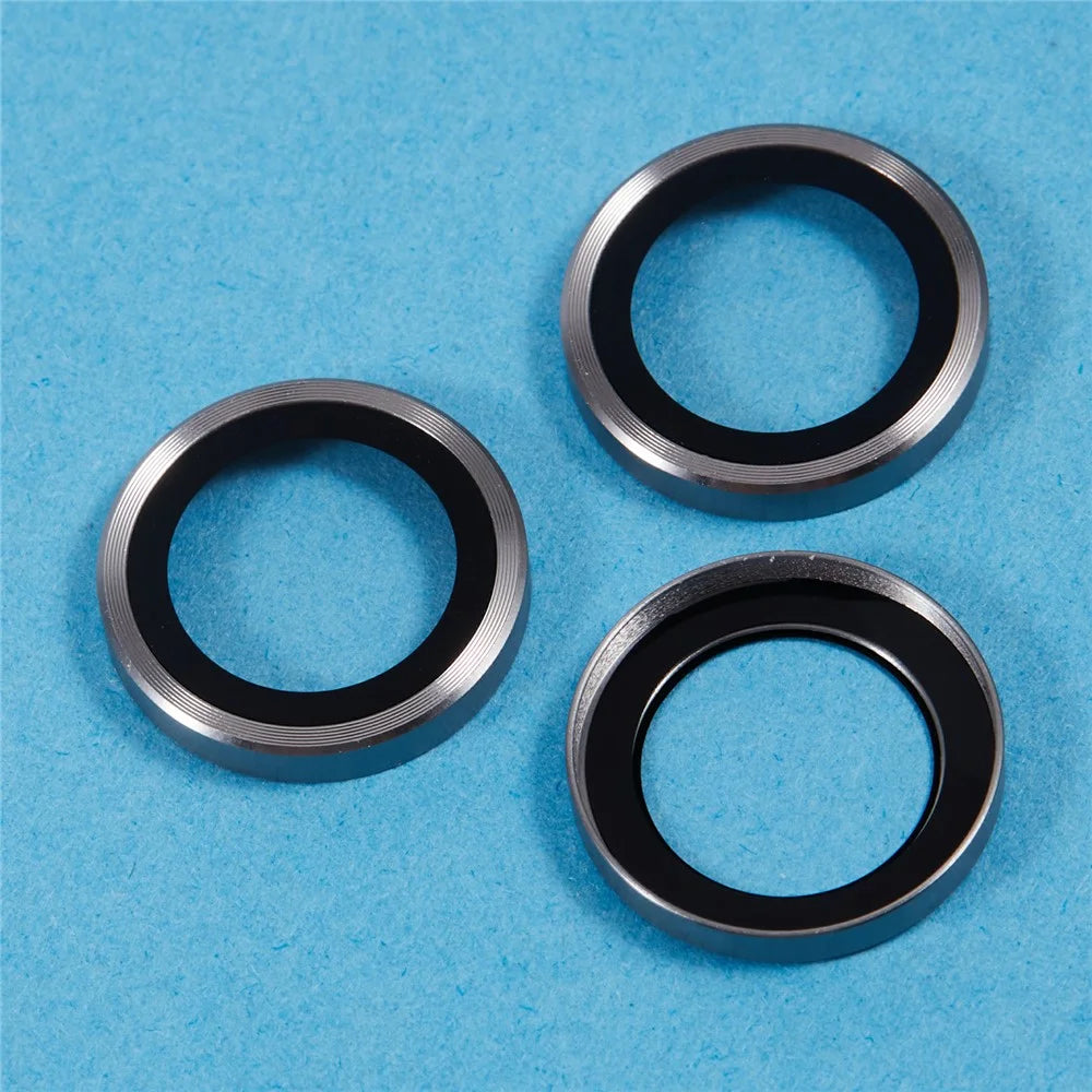 For iPhone 16 Pro Max / 16 Pro Camera Lens Protector Metal Ring Tempered Glass Film - Titanium Grey - 4