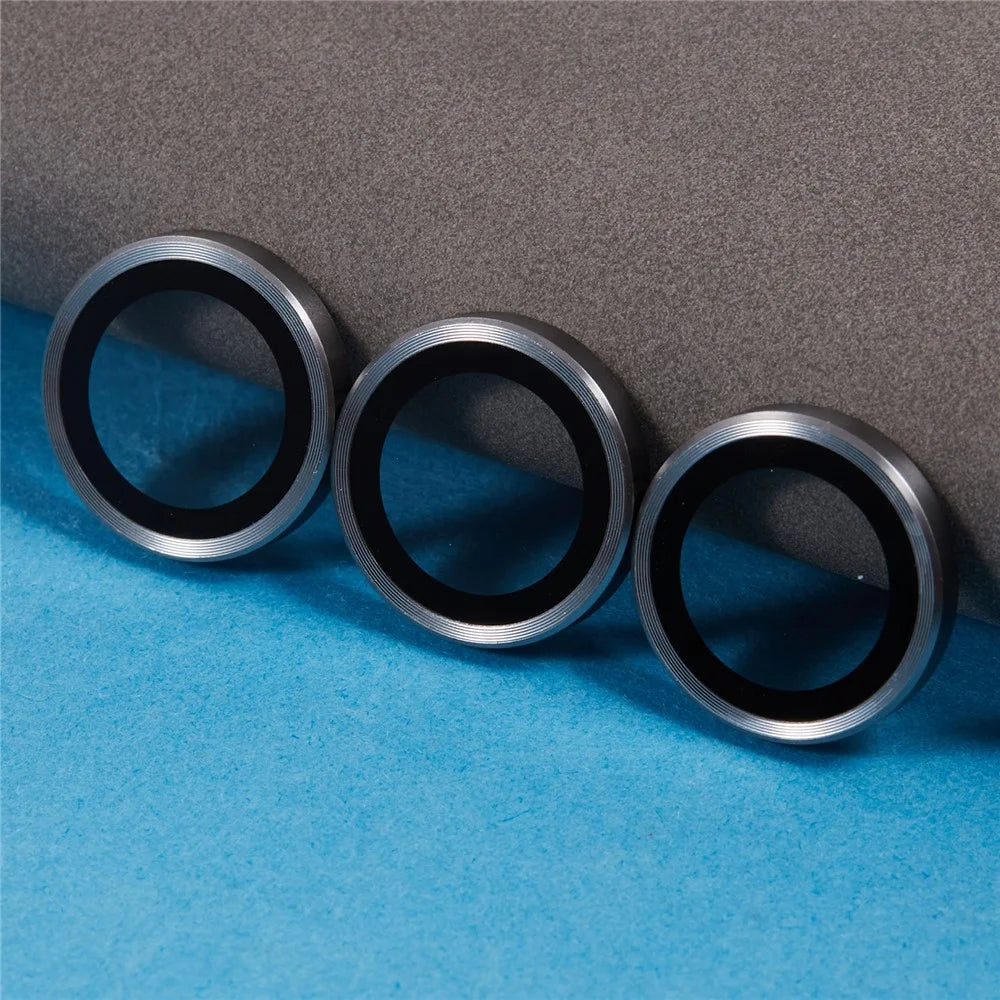 For iPhone 16 Pro Max / 16 Pro Camera Lens Protector Metal Ring Tempered Glass Film - Titanium Grey - 5