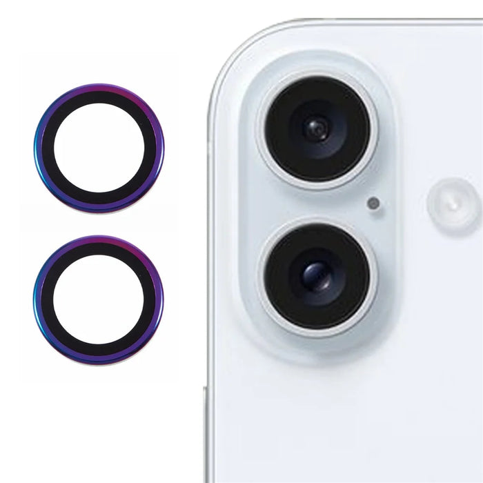 For iPhone 16 Plus / 16 Camera Lens Protector Metal Ring Tempered Glass Film - Multi-Color - 1