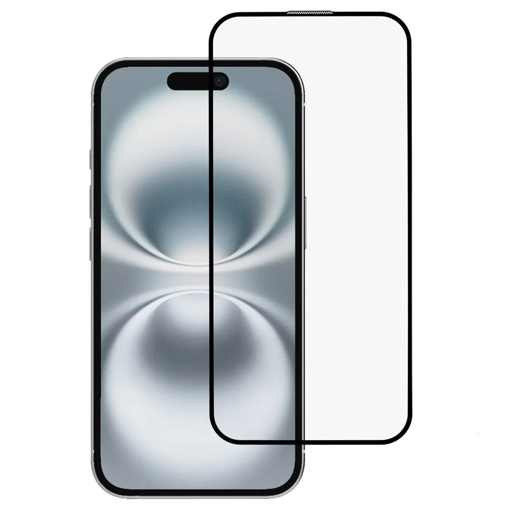 For iPhone 16 Screen Protector Large Arc Edge Silk Printing Tempered Glass Film Built-In Dust-Proof Mesh - 1