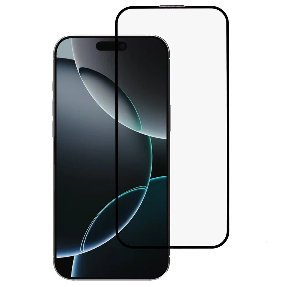 For iPhone 16 Pro Screen Protector Large Arc Edge Silk Printing Tempered Glass Film Built-In Dust-Proof Mesh - 1