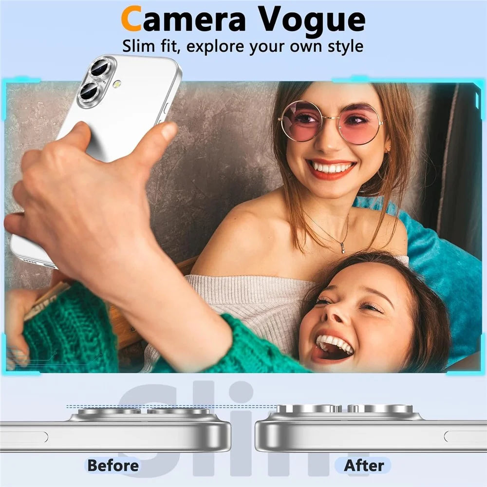 For iPhone 16  /  16 Plus Glitter Camera Lens Film Metal Ring+Tempered Glass Phone Lens Protector - Silver - 5