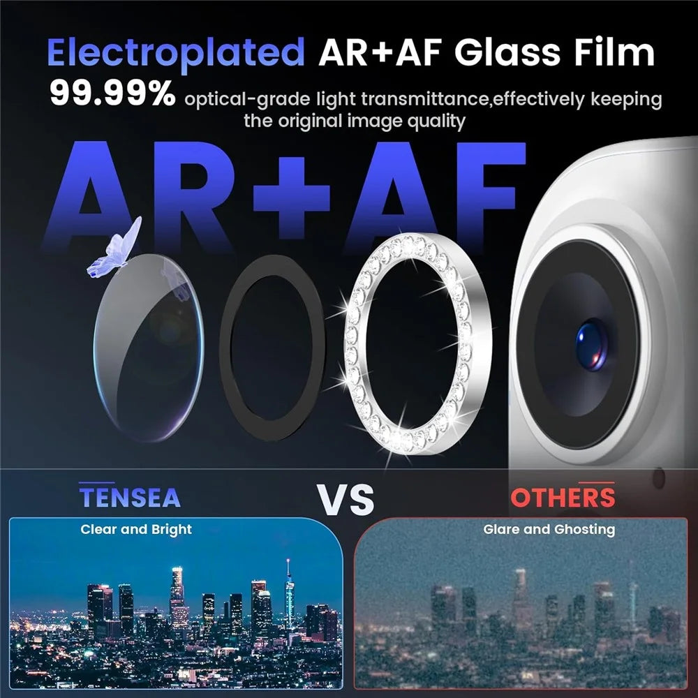 1Set For iPhone 16  /  16 Plus Camera Lens Protector Tempered Glass+Metal Ring Rhinestone Lens Film - Silver - 3