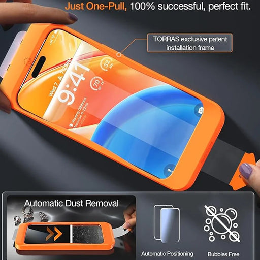 TORRAS Glassgo For iPhone 15 Pro Max Screen Protector Tempered Glass HD Film with Automatic Dust Removal Tool - 2