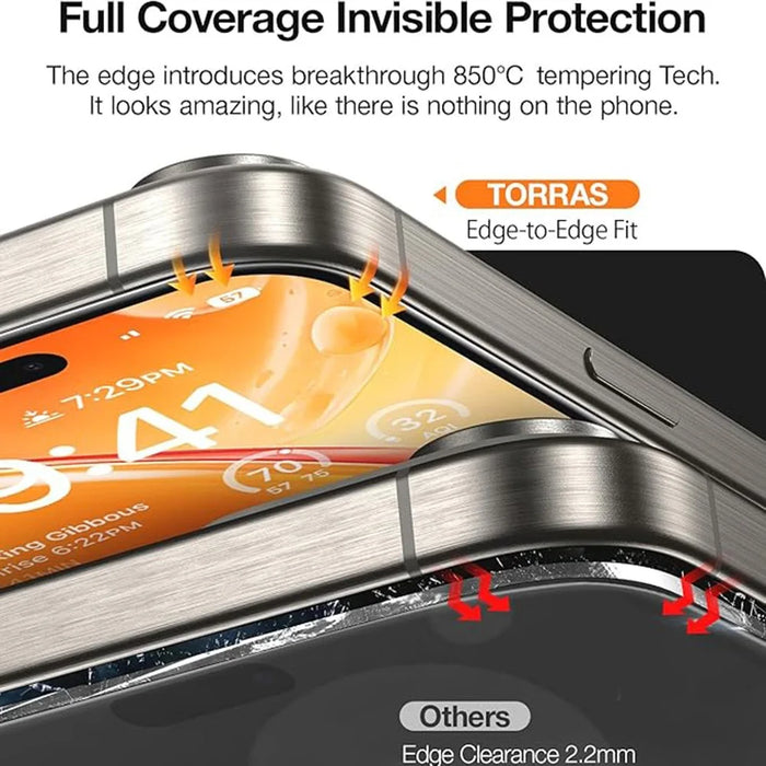 TORRAS Glassgo For iPhone 15 Pro Max Screen Protector Tempered Glass HD Film with Automatic Dust Removal Tool - 3