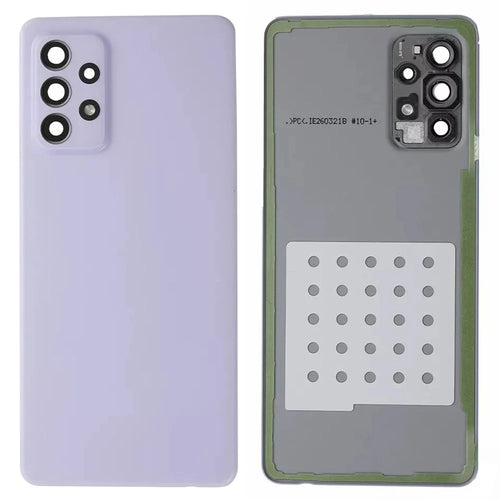 For Samsung Galaxy A72 4G A725 Battery Housing with Adhesive Sticker + Camera Lens Cover (Without Logo) - Purple - 1