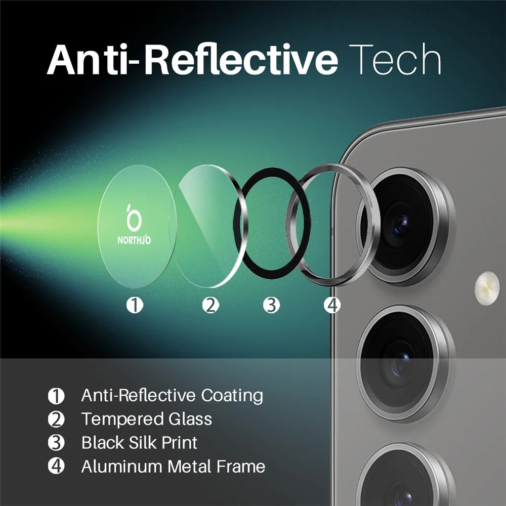 NORTHJO 1 Set For Samsung Galaxy S24 FE Camera Lens Flim+Tempered Glass+Metal Ring Lens Protector - Black - 4