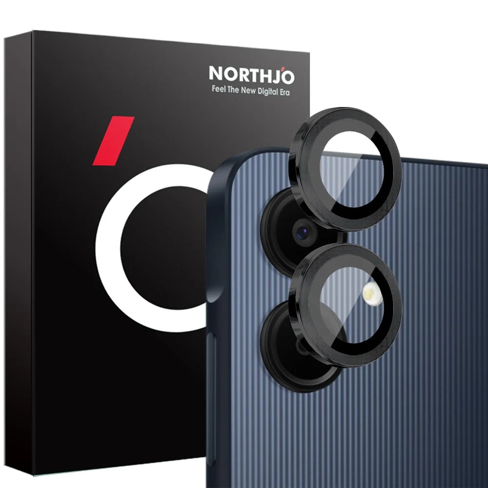 NORTHJO 1 Set For Samsung Galaxy A06 4G Camera Lens Flim+Tempered Glass+Metal Ring Lens Protector - Black - 1
