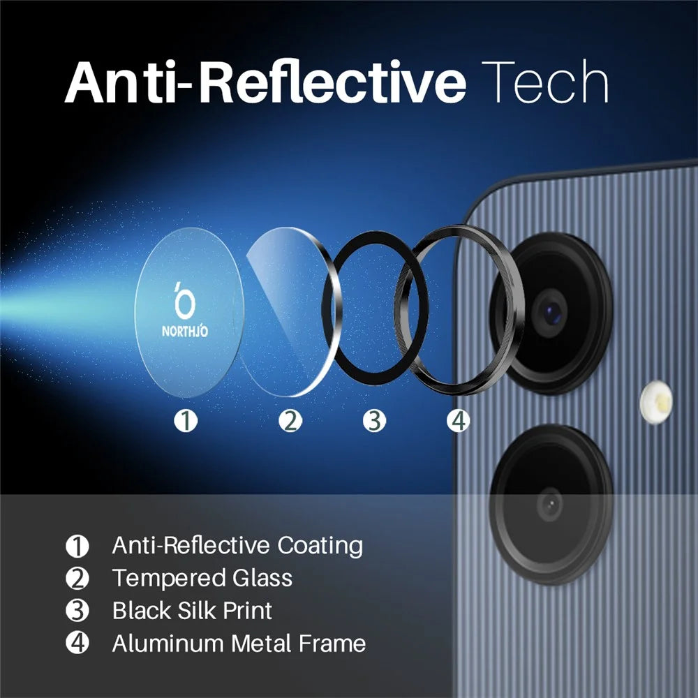 NORTHJO 1 Set For Samsung Galaxy A06 4G Camera Lens Flim+Tempered Glass+Metal Ring Lens Protector - Black - 4