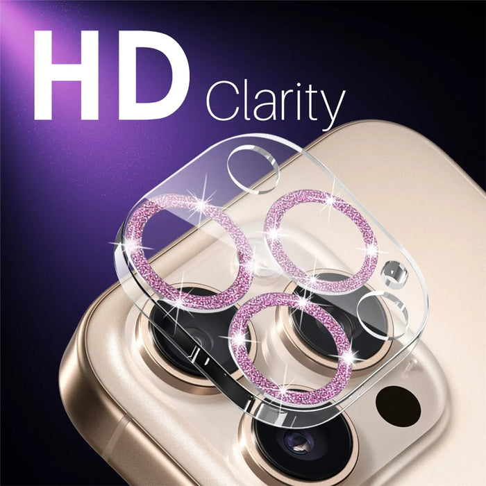 NORTHJO For iPhone 16 Pro / 16 Pro Max Camera Lens Protector Glitter Bling Circles Tempered Glass HD Clear 3D Full Coverage - Pink - 3