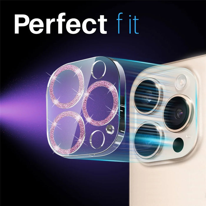 NORTHJO For iPhone 16 Pro / 16 Pro Max Camera Lens Protector Glitter Bling Circles Tempered Glass HD Clear 3D Full Coverage - Pink - 4