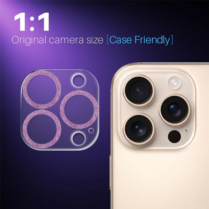 NORTHJO For iPhone 16 Pro / 16 Pro Max Camera Lens Protector Glitter Bling Circles Tempered Glass HD Clear 3D Full Coverage - Pink - 5