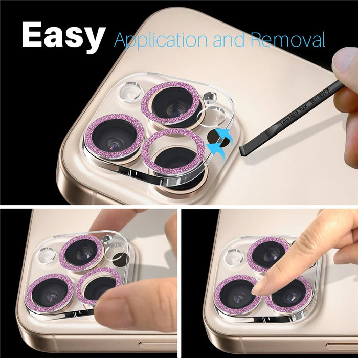 NORTHJO For iPhone 16 Pro / 16 Pro Max Camera Lens Protector Glitter Bling Circles Tempered Glass HD Clear 3D Full Coverage - Pink - 6