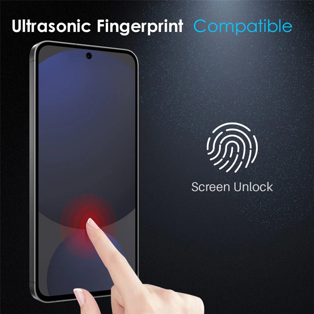 NORTHJO A++ For Samsung Galaxy S25 Screen Protector Silk Printing High Aluminum-silicon Glass Film Support Fingerprint Unlock - Black - 4