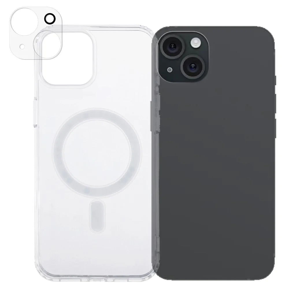 For iPhone 15 Plus Case TPU+Acrylic Phone Cover with Clear Lens Film - 1