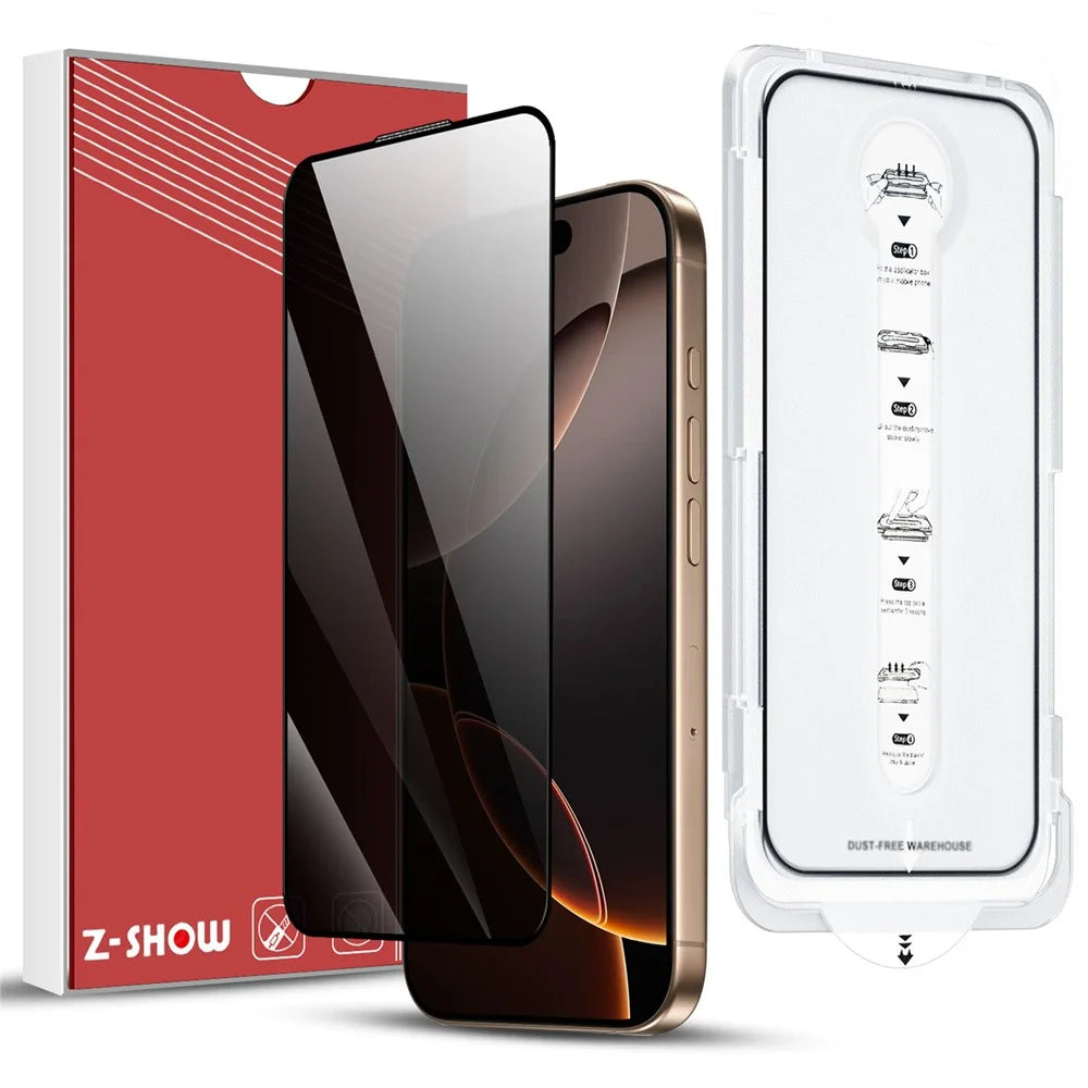 For iPhone 15 Pro Anti-Spy Screen Protector Temered Glass Film with Dust-Proof Net - 1
