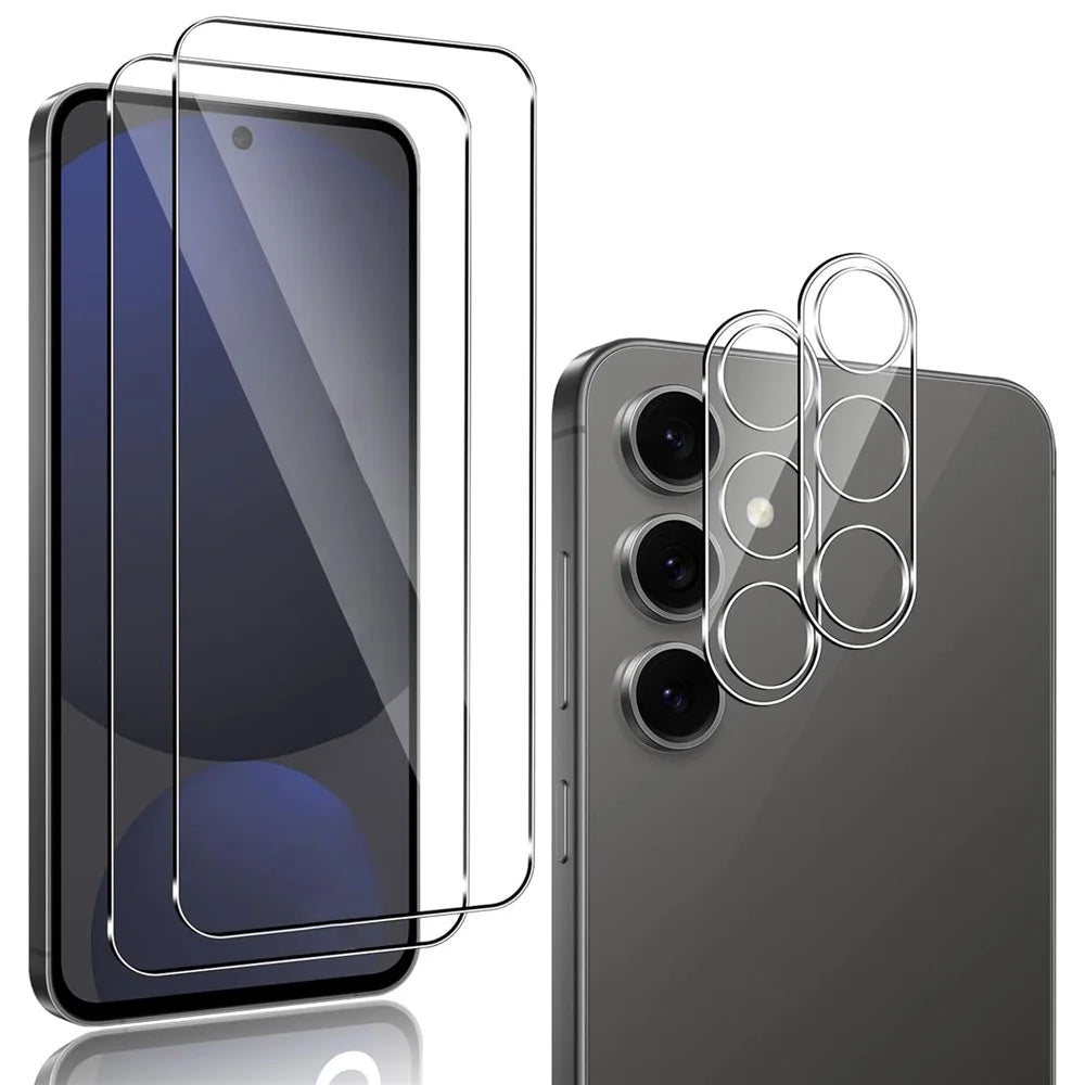 2Pcs For Samsung Galaxy S24 FE Screen Protector 2.5D Arc Edge High Clarity Tempered Glass Film with Camera Lens Film - 1