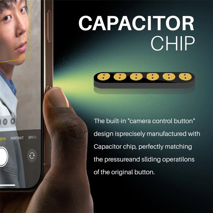 NORTHJO For iPhone 16 / 16 Plus / 16 Pro / 16 Pro Max Camera Control Button Cover Protector Metal Frame with Capacitor Chip - White+Gold - 4