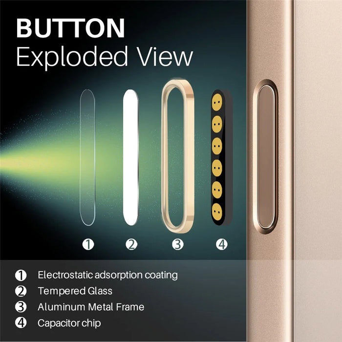 NORTHJO For iPhone 16 / 16 Plus / 16 Pro / 16 Pro Max Camera Control Button Cover Protector Metal Frame with Capacitor Chip - White+Gold - 5