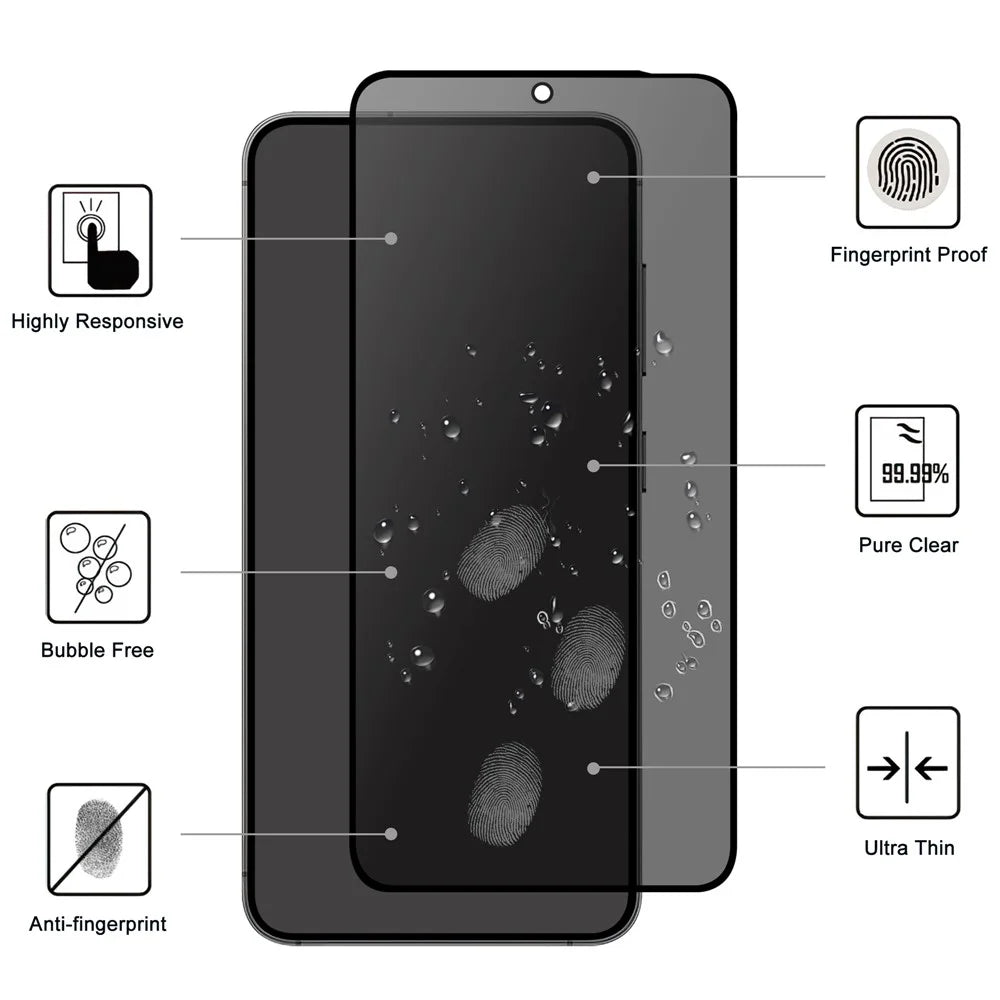 For Samsung Galaxy S25+ Tempered Glass Film 2.5D Arc Edge Anti-spy (Fingerprint Unlock) - 2