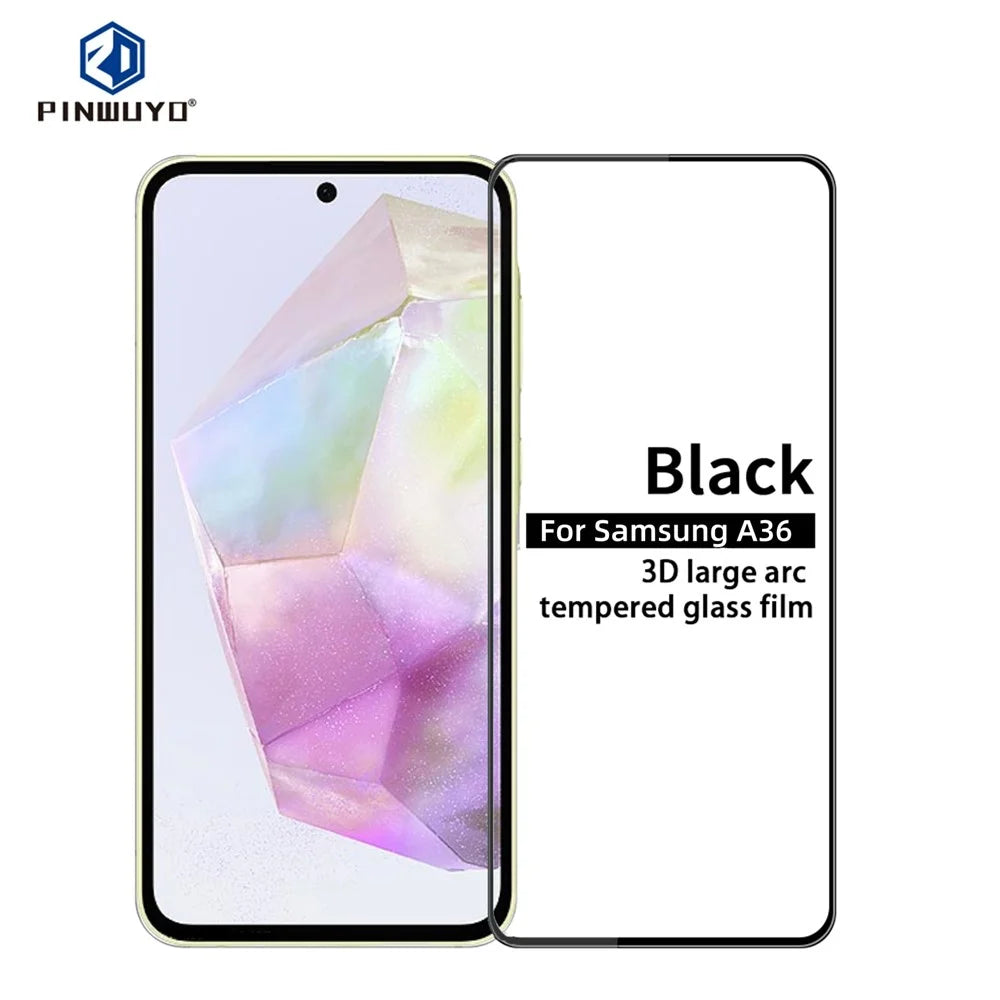 PINWUYO For Samsung Galaxy A36 5G / A56 5G Tempered Glass Film  Explosion-Proof 9H 3D Full Screen Protector - Black - 3