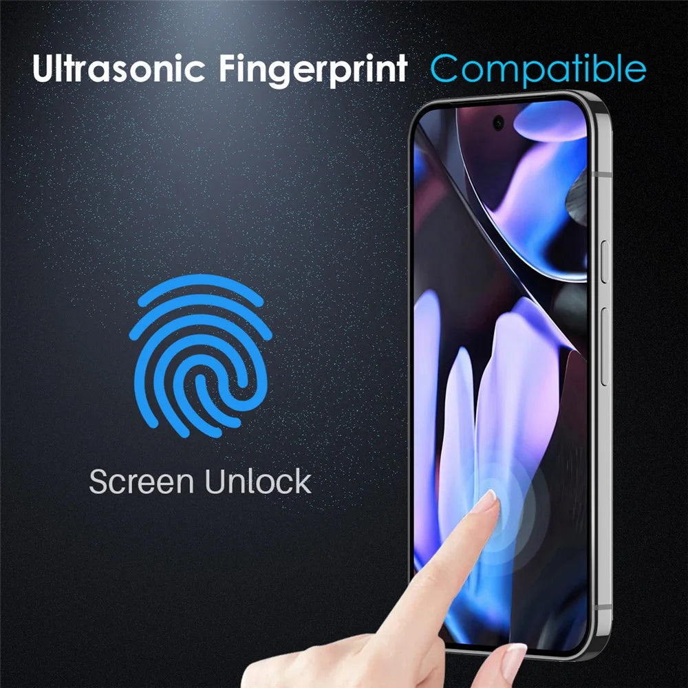 NORTHJO A++ For Google Pixel 9 Pro XL Screen Protector Support Fingerprint Unlock Silk Printing High Aluminum-Silicon Glass Film, Black - 4