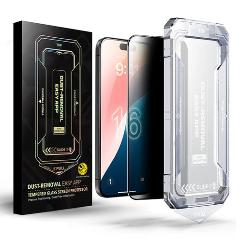 For iPhone 16 Plus Anti-Spy Full Screen Protector Auto-Dust Removal Tempered Glass Film - 1