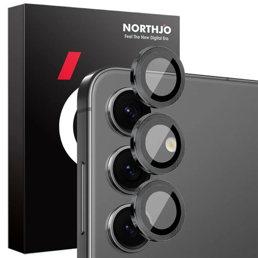 NORTHJO 1 Set For Samsung Galaxy S25 Tempered Glass Camera Lens Film CD Veins Metal Ring Lens Guard - Black - 1