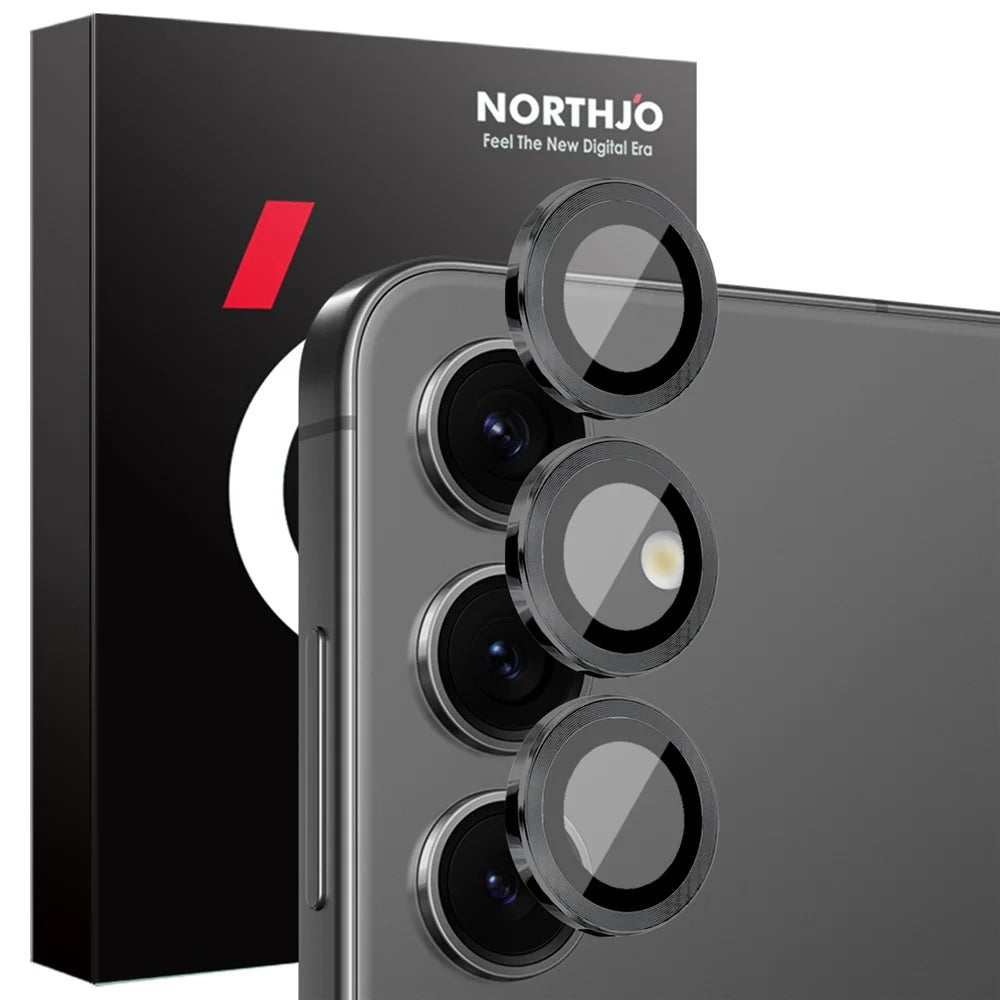 NORTHJO 1 Set For Samsung Galaxy S25+ Tempered Glass Camera Lens Film CD Veins Metal Ring Lens Guard - Black - 1