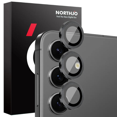 NORTHJO 1 Set For Samsung Galaxy S25+ Tempered Glass Camera Lens Film CD Veins Metal Ring Lens Guard - Black - 1