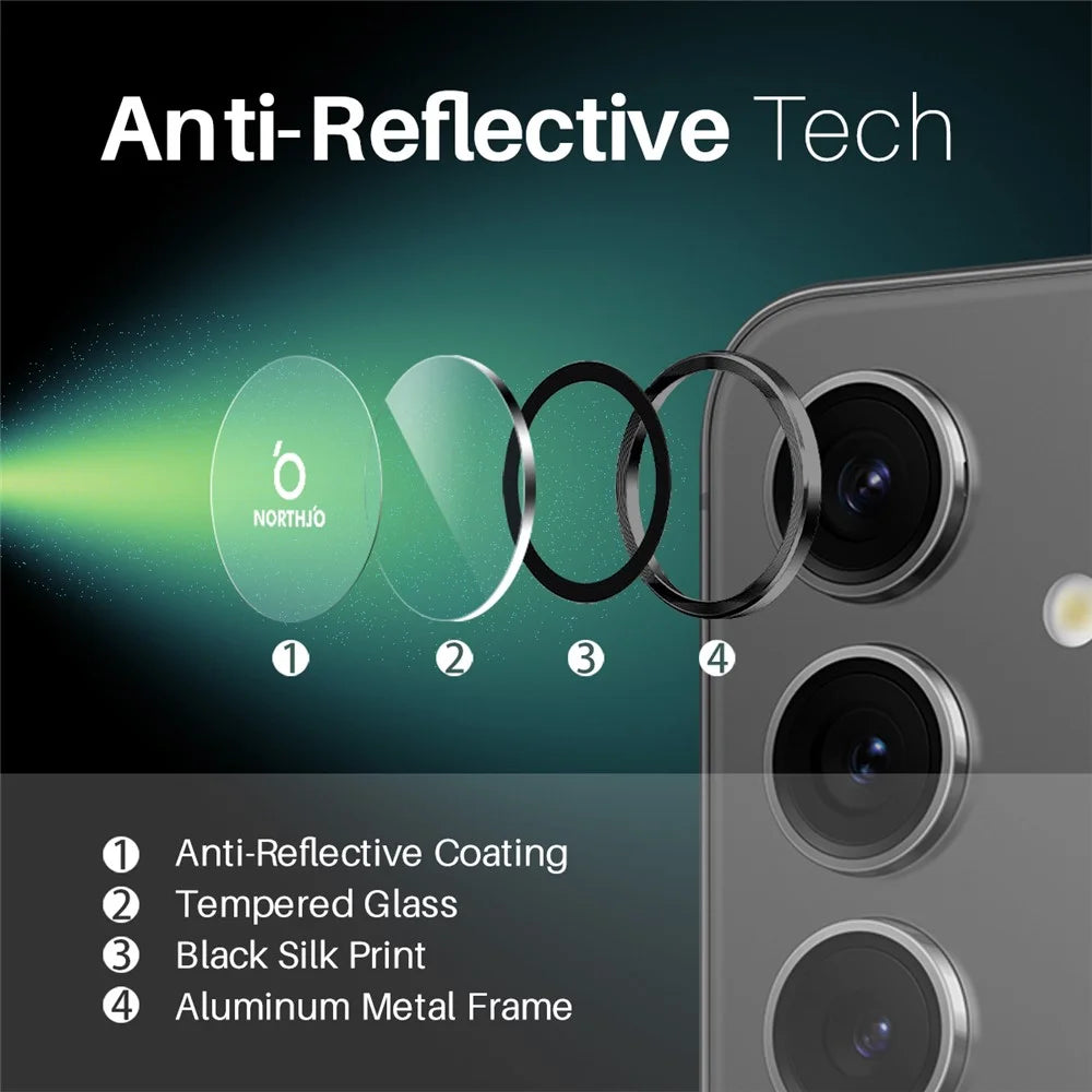 NORTHJO 1 Set For Samsung Galaxy S25+ Tempered Glass Camera Lens Film CD Veins Metal Ring Lens Guard - Black - 3