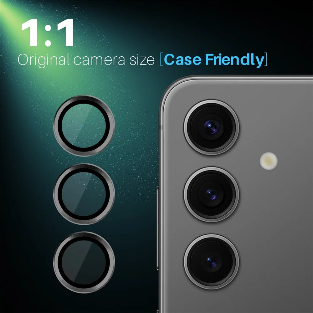 NORTHJO 1 Set For Samsung Galaxy S25+ Tempered Glass Camera Lens Film CD Veins Metal Ring Lens Guard - Black - 4