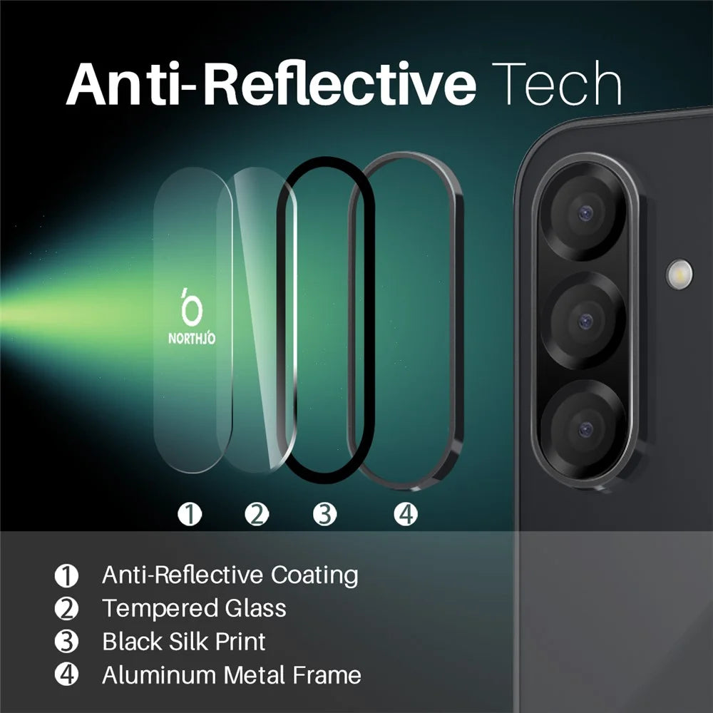 NORTHJO 1 Set For Samsung Galaxy A36 5G Tempered Glass Camera Lens Film CD Veins Metal Ring Lens Guard - Black - 4
