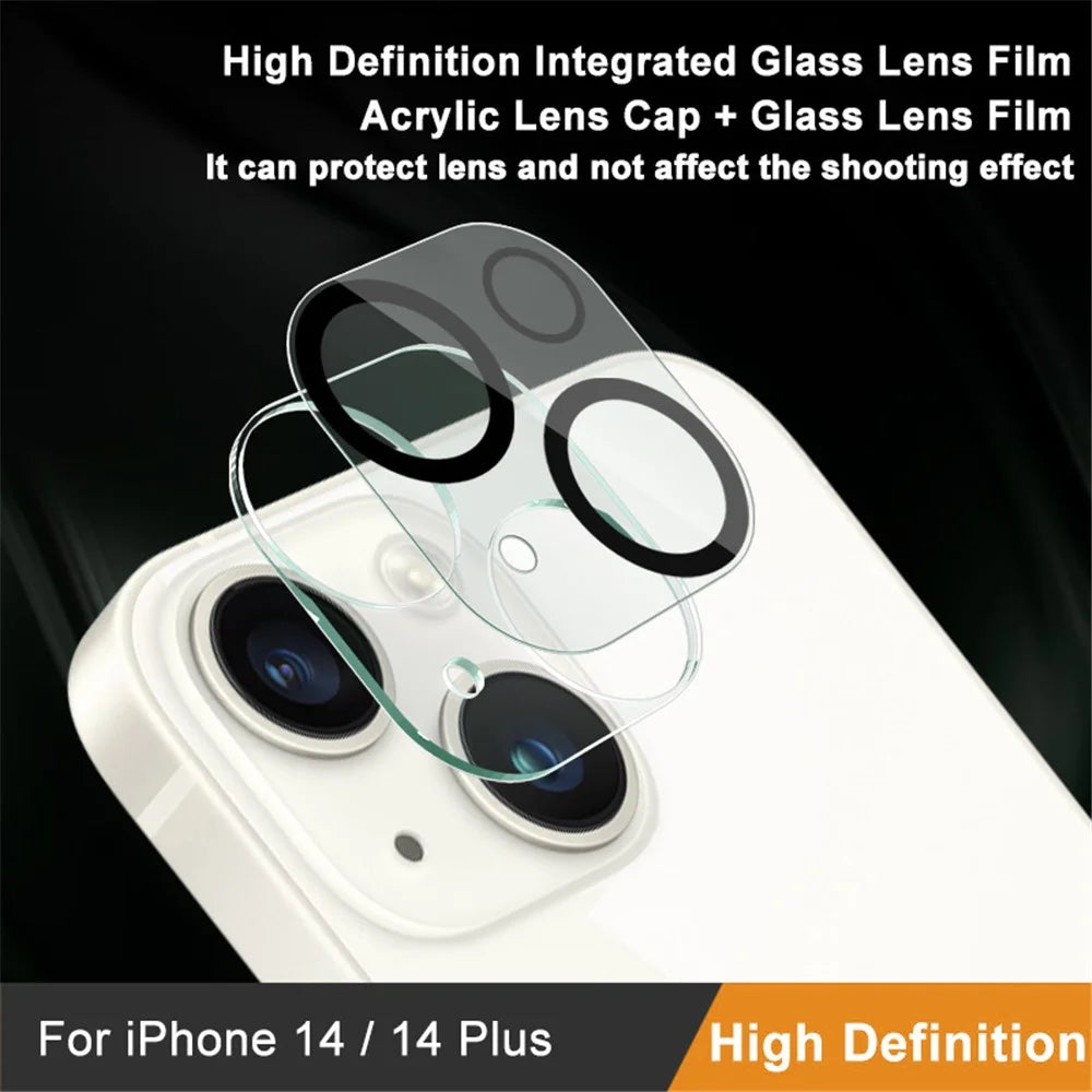 IMAK For iPhone 14 / 14 Plus Tempered Glass Camera Lens Protector + Acrylic Lens Cap Anti-Scratch Len Film - 3