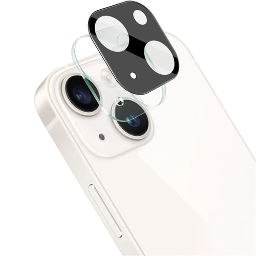 IMAK Tempered Glass Lens Protector + Acrylic Lens Cap for iPhone 14 / 14 Plus, Anti-abrasion Camera Lens Film (Black Version) - 1