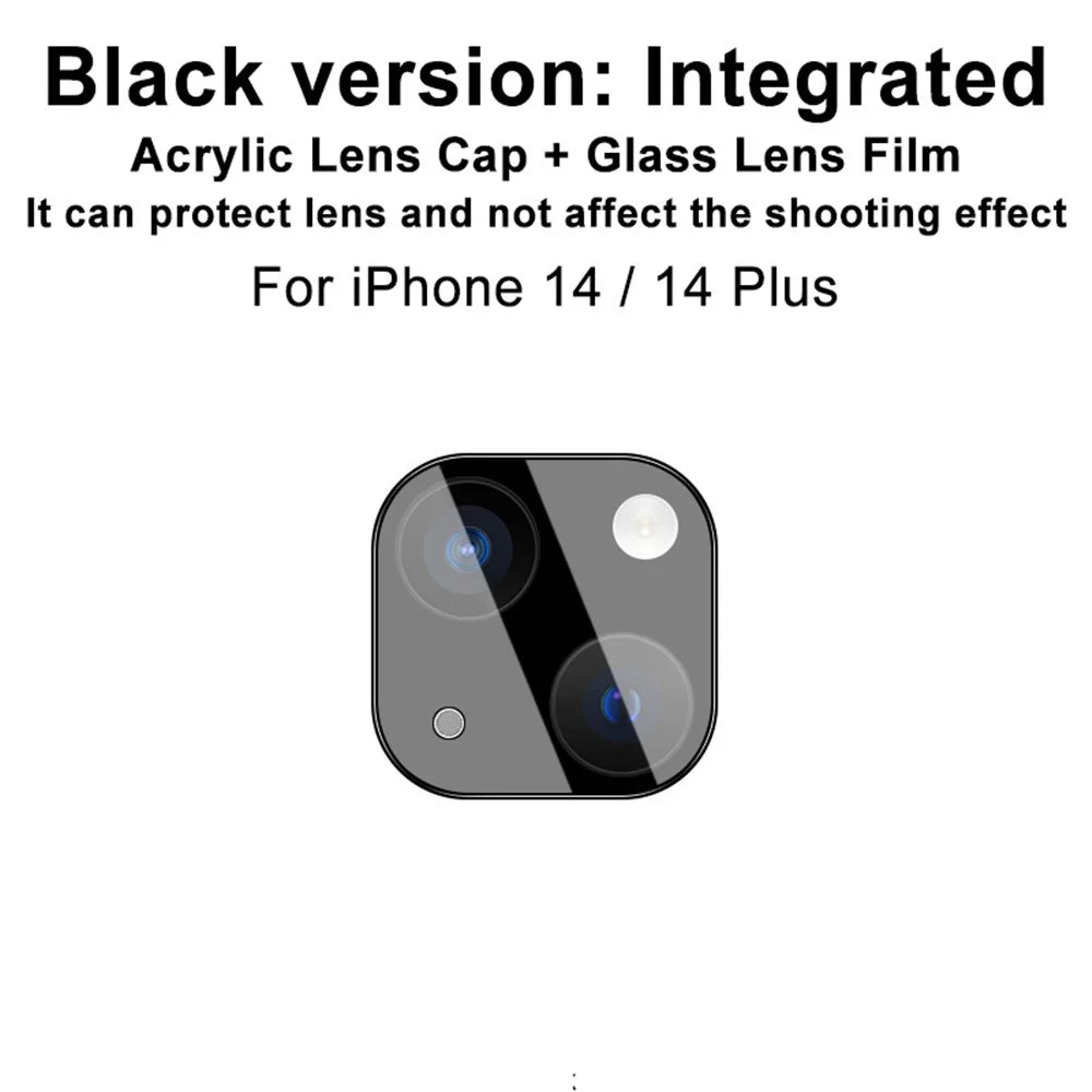 IMAK Tempered Glass Lens Protector + Acrylic Lens Cap for iPhone 14 / 14 Plus, Anti-abrasion Camera Lens Film (Black Version) - 2