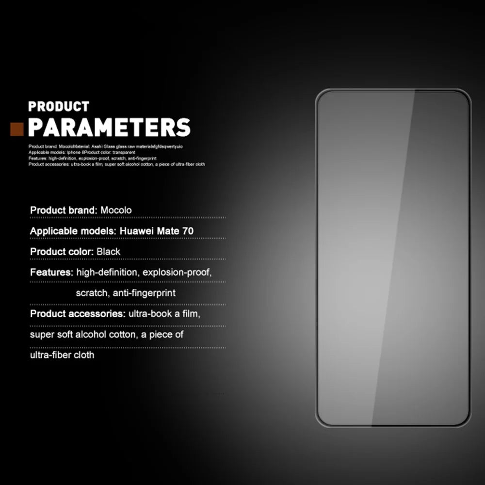 MOCOLO For Huawei Mate 70 Screen Protector Anti-Shatter Silk Printing Tempered Glass Film - Black - 7