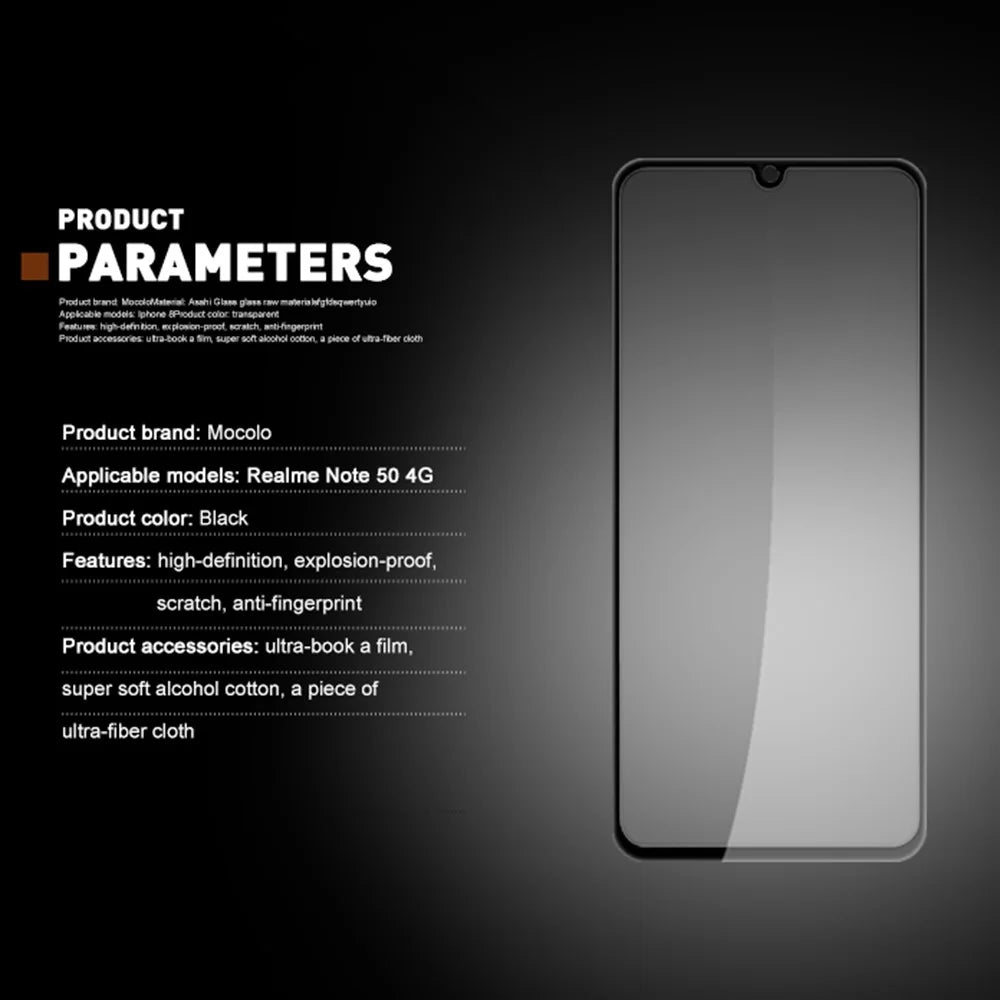 MOCOLO For Realme Note 50 4G Screen Protector Anti-Shatter Silk Printing Tempered Glass Film - Black - 7