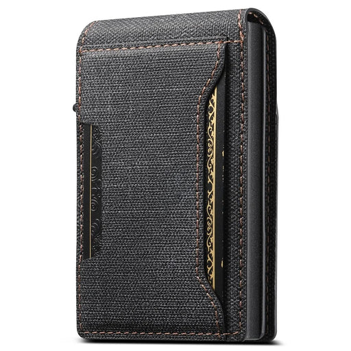 SUTENI Denim Texture PU Leather Card Case Auto Pop Up Card Holder - Black - 2
