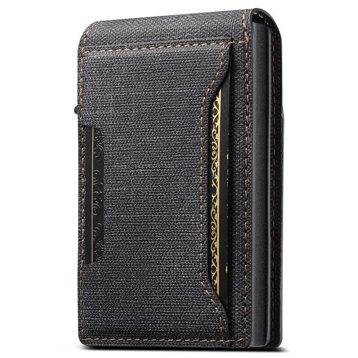 SUTENI Denim Texture PU Leather Card Case Auto Pop Up Card Holder - Black - 2