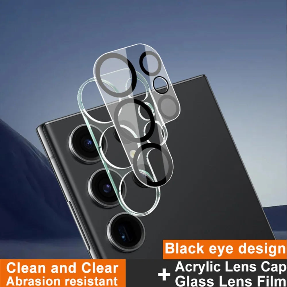 IMAK For Samsung Galaxy S23 Ultra Tempered Glass Camera Lens Protector + Acrylic Lens Cap (Black Circle Design) - 2