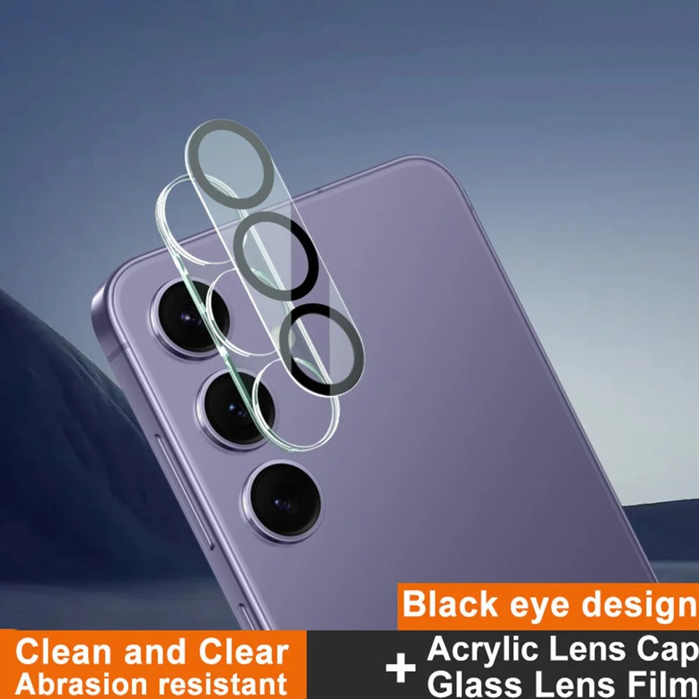 IMAK For Samsung Galaxy S25 Tempered Glass Camera Lens Protector + Acrylic Lens Cap (Black Circle Design) - 2