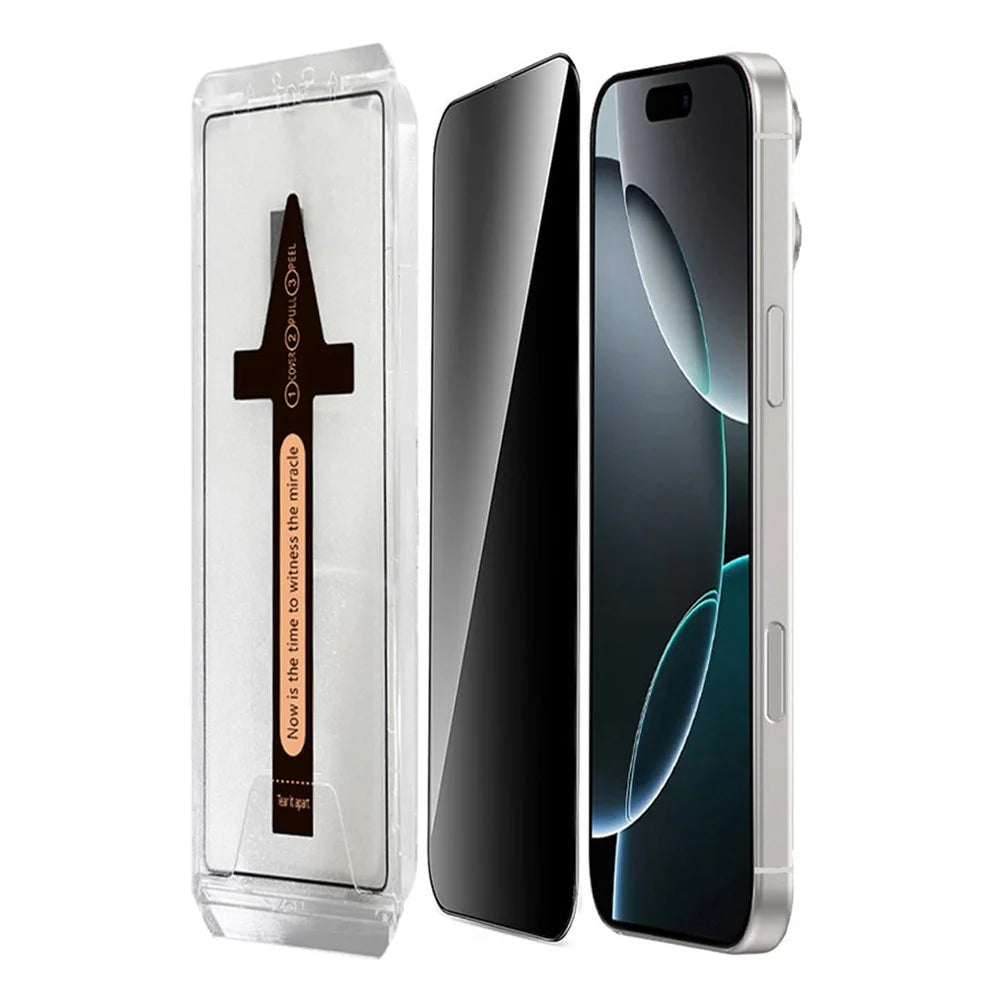 For iPhone 16 Pro Anti Spy Tempered Glass Screen Protector with Automatic Dust Removal Tool - 1