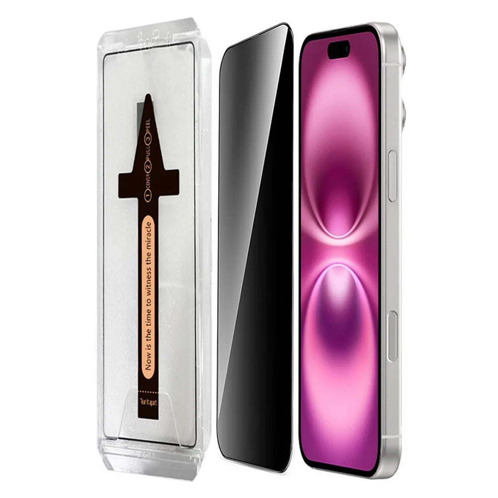 For iPhone 16 Anti Spy Tempered Glass Screen Protector with Automatic Dust Removal Tool - 1