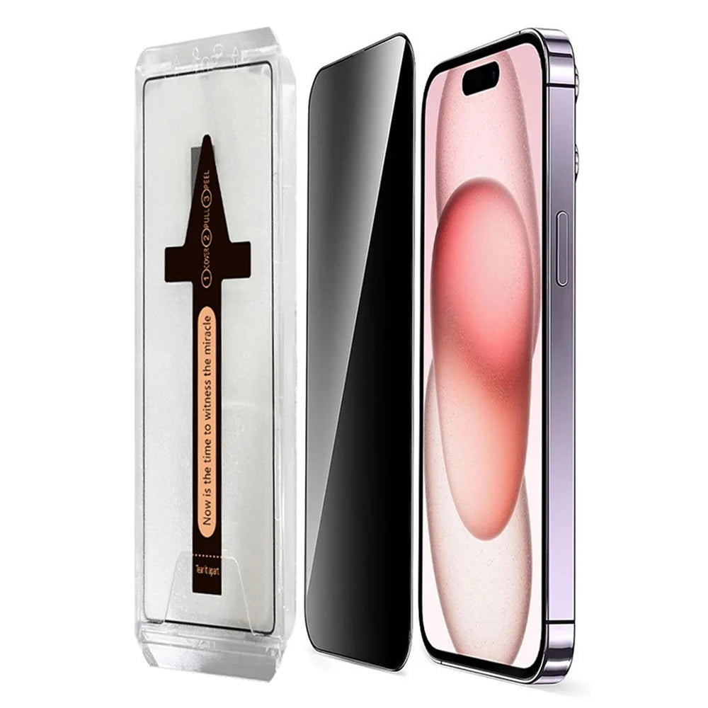 For iPhone 15 Plus Anti Spy Tempered Glass Screen Protector with Automatic Dust Removal Tool - 1