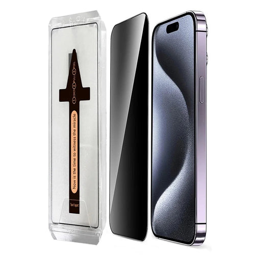For iPhone 15 Pro Anti Spy Tempered Glass Screen Protector with Automatic Dust Removal Tool - 1
