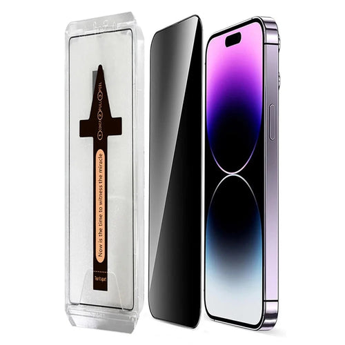 For iPhone 14 Pro Anti Spy Tempered Glass Screen Protector with Automatic Dust Removal Tool - 1