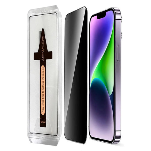 For iPhone 14 Anti Spy Tempered Glass Screen Protector with Automatic Dust Removal Tool - 1