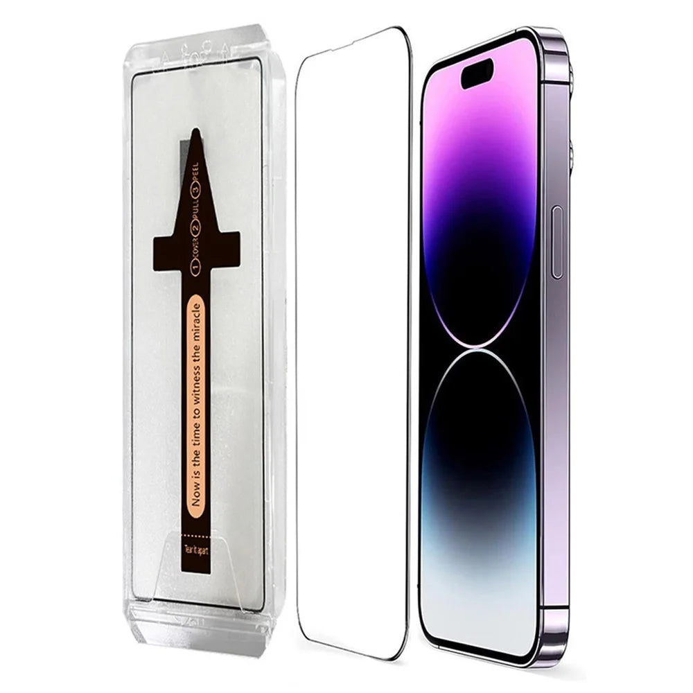 For iPhone 14 Pro Tempered Glass HD Clear Screen Protector with Automatic Dust Removal Tool - 1